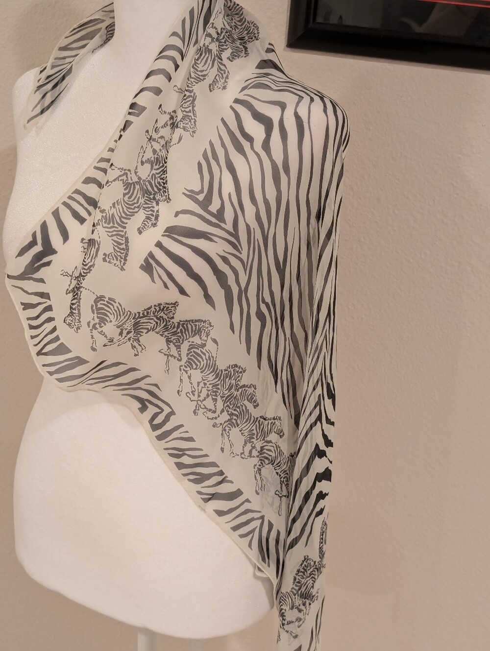 Vintage Burmel 1960's Scarf  ,Sheer Zebra Print Scarf - Black on White